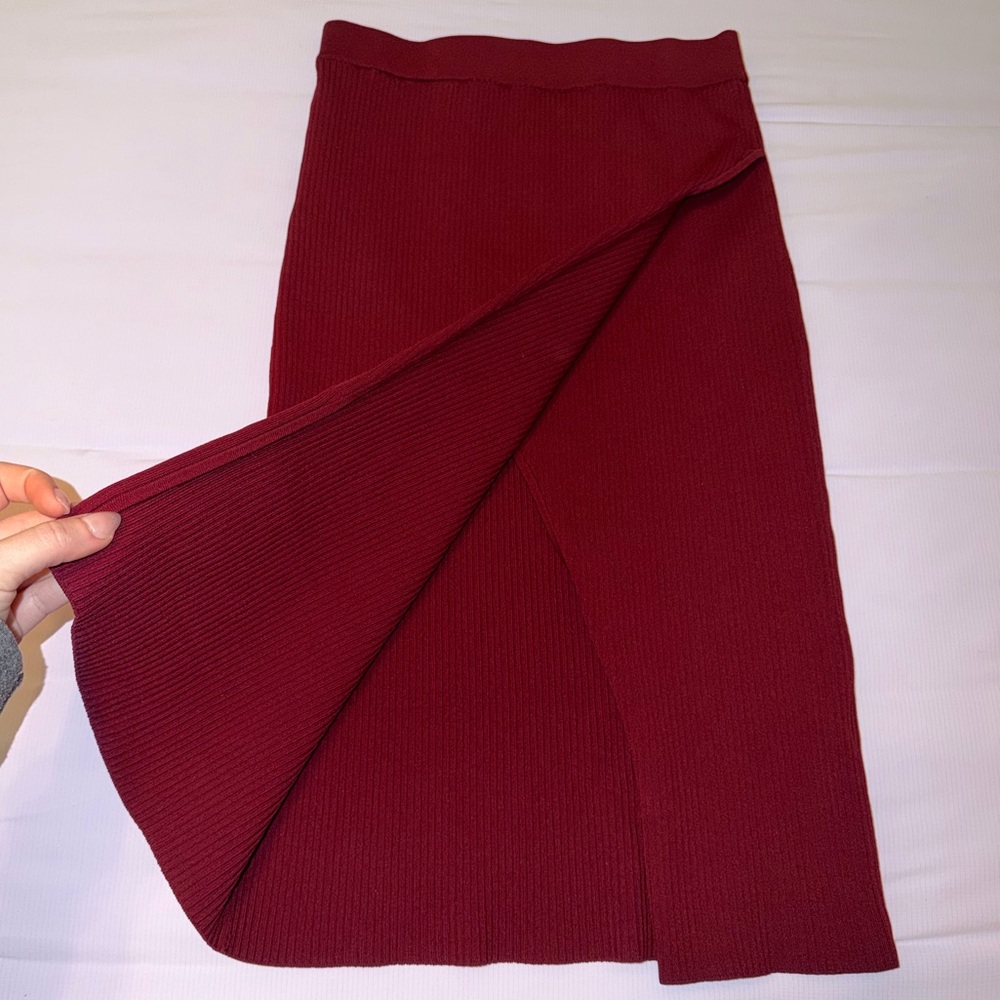 Jonathan Simkhai Burgundy Knit Skirt with Leg Slit
